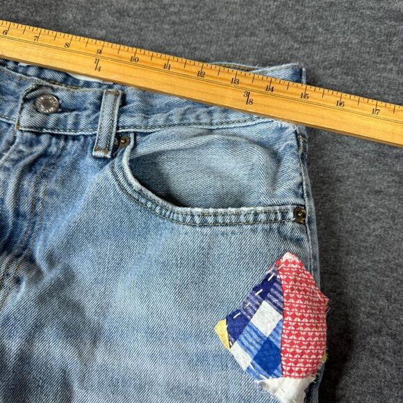 Upcycled OOAK Patchwork Jeans Fits 30X33 Quilt Feedstack Tattered Worn Farmhouse - Picture 12 of 15